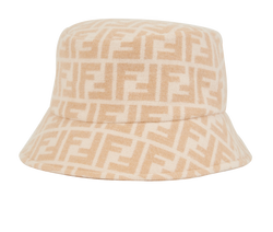 Fendi FF Bucket Hat, Wool/Silk, Beige, MII, Sz M, 3*
